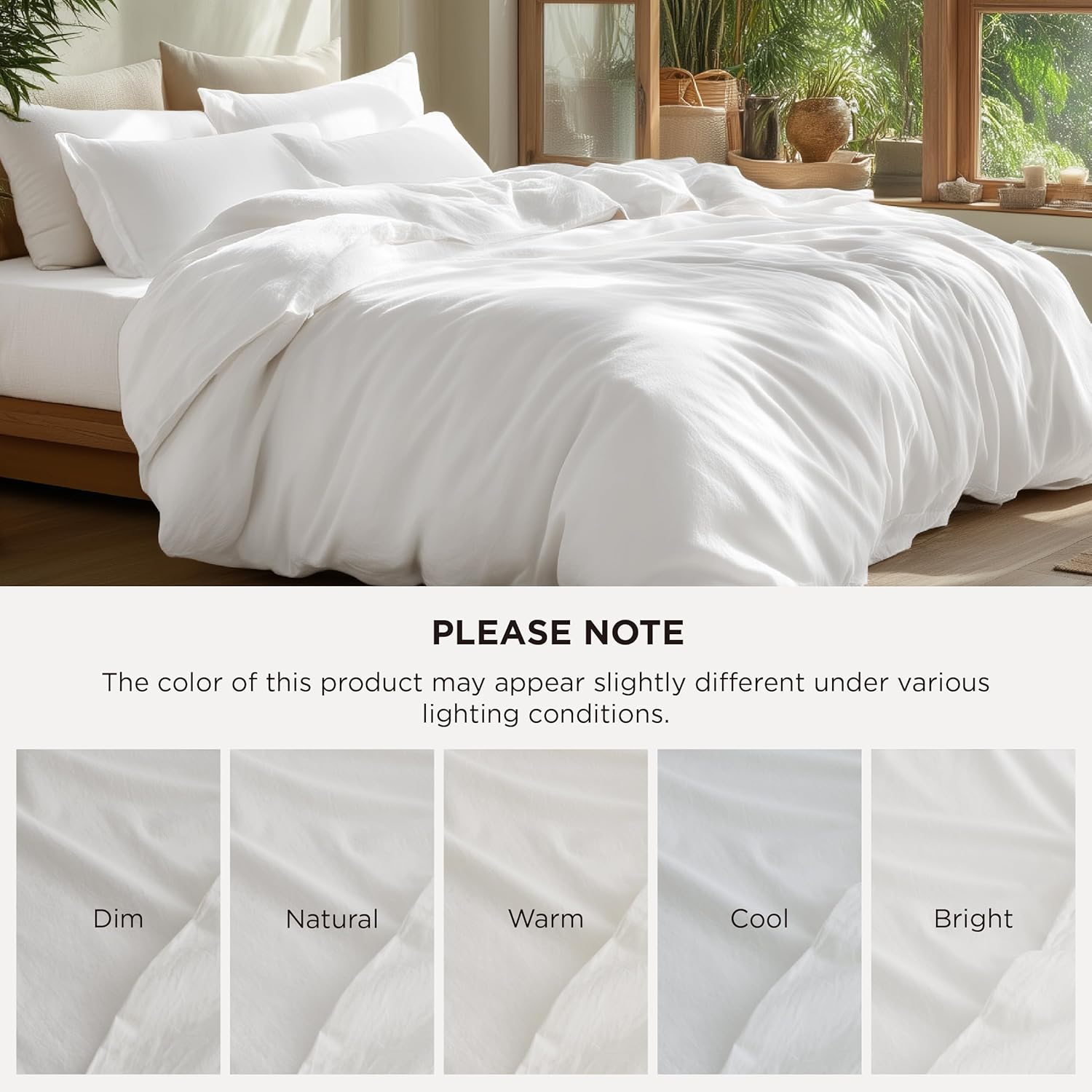 100% Washed Cotton Duvet Cover Set – Queen Size (Natural White)