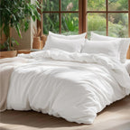 100% Washed Cotton Duvet Cover Set – Queen Size (Natural White)