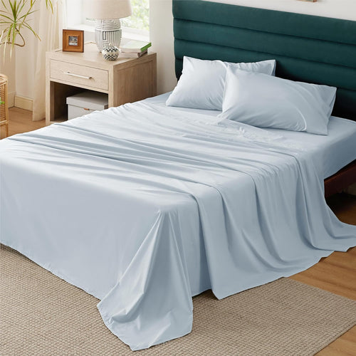 Solavo blue queen cotton sheets folded stack