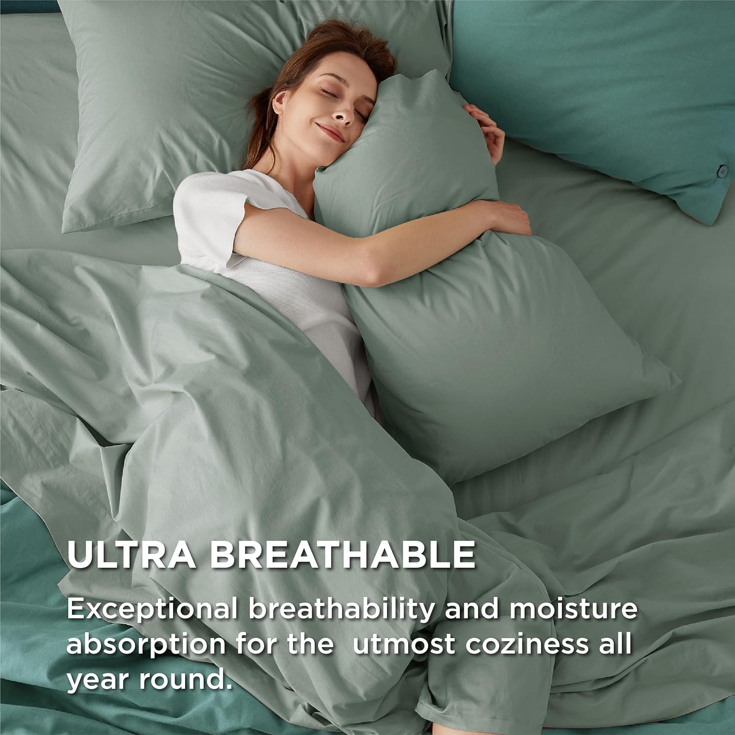 Solavo breathable cotton green bedding wrinkle-free