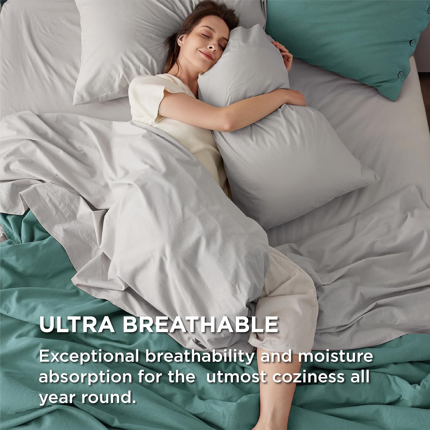 Solavo breathable cotton grey sheets wrinkle-free look