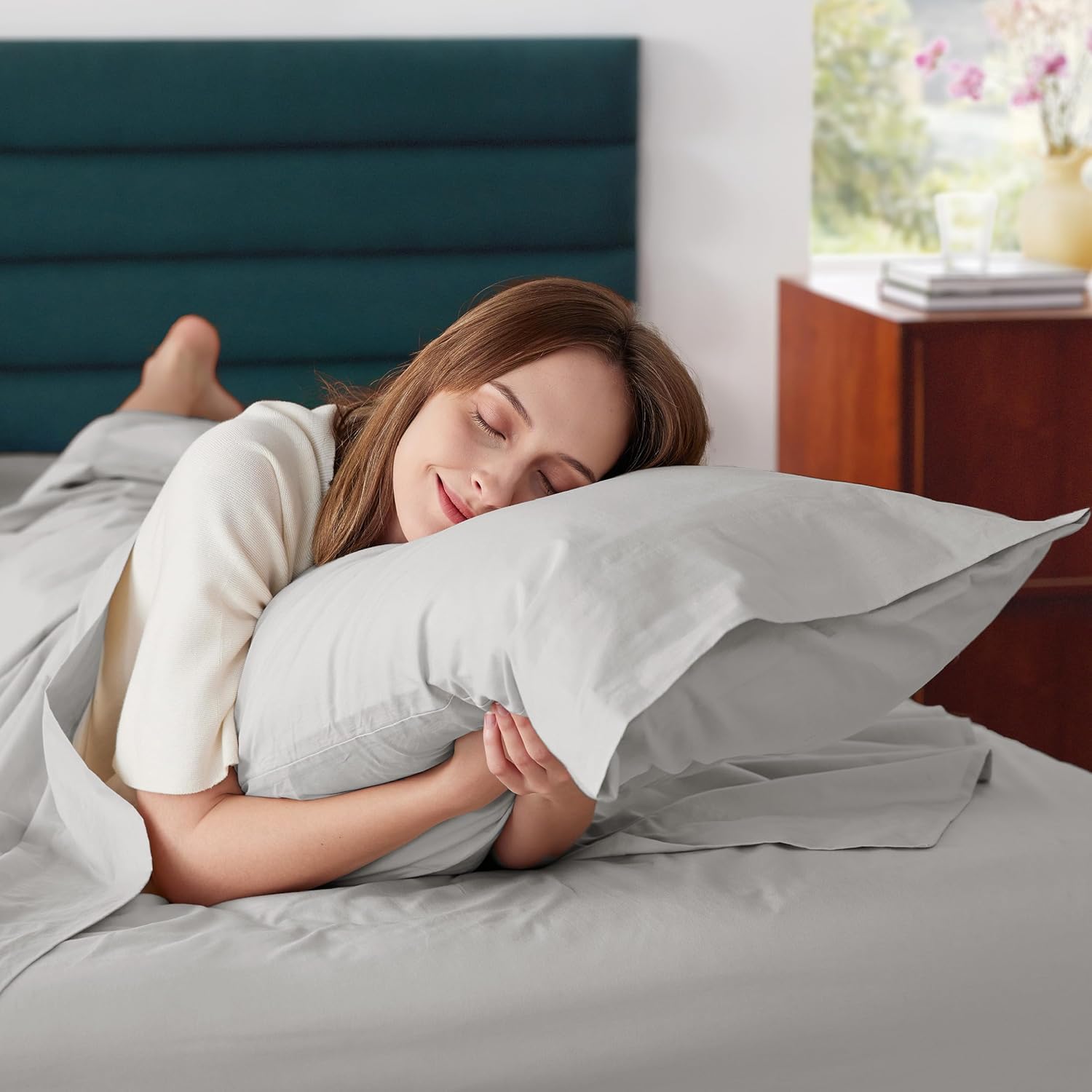 Solavo fitted sheet grey cotton deep pocket close-up