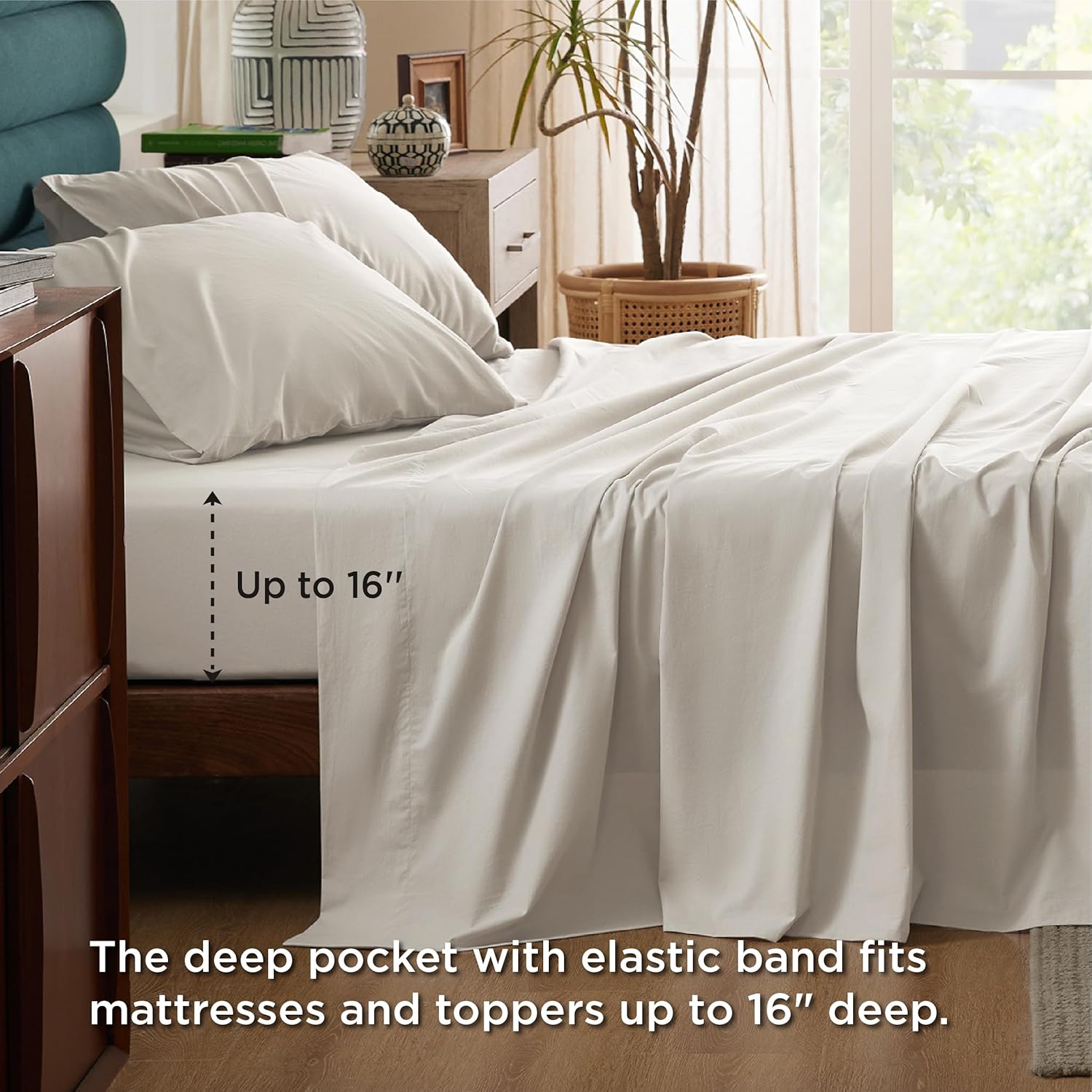 Solavo green king size sheets styled in bedroom