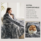 Solavo tie dye grey faux fur blanket on bed