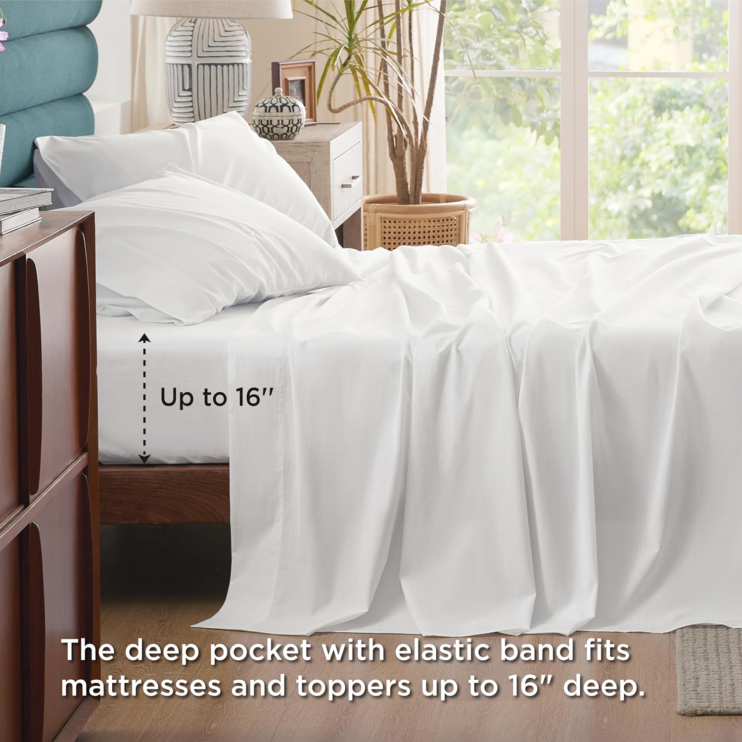 Solavo white queen cotton sheet set neatly folded