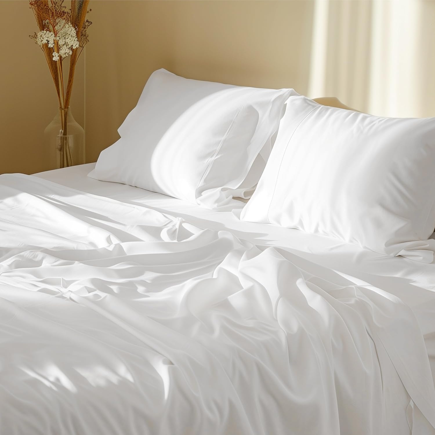 Solavo wrinkle-resistant cotton sheets white bedroom setting